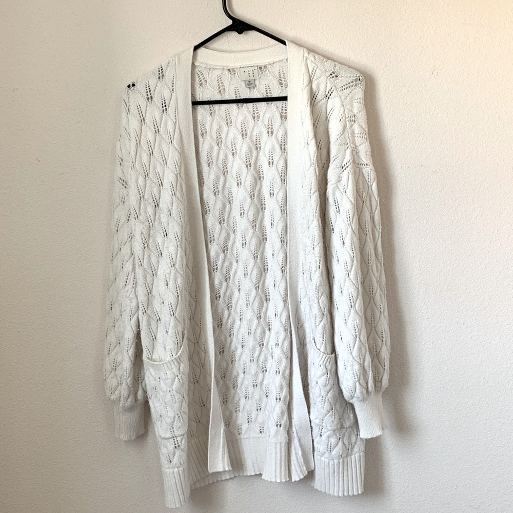 Off White Knit Open Front Sweater